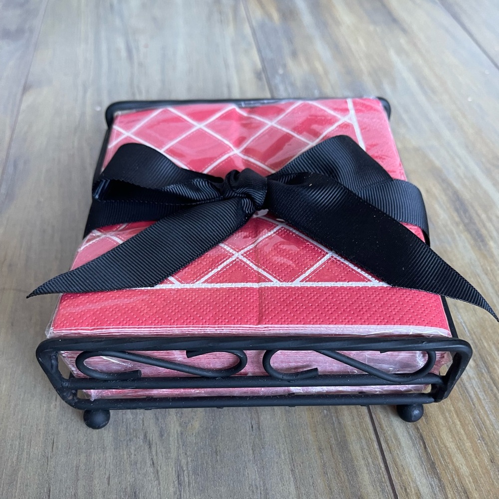 Cocktail napkins in metal holder